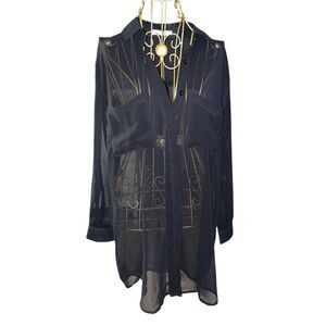 Lush Womens‎ Black  Blouse, Sheer, High Low Long Sleeves size Small